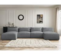 Canapé panoramique fixe modulable avec têtières JANA tissu chiné avec 2 méridiennes et 2 chauffeuses gris foncé BOBOCHIC 4 places Gris foncé