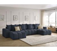 Canapé panoramique fixe MONT-BLANC tissu chiné bleu foncé BOBOCHIC 5 places Bleu foncé