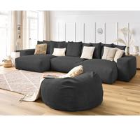 Canapé panoramique fixe VOLTAIRE velours côtelé avec pouf gris foncé panoramique BOBOCHIC 7 places Panoramique Gris foncé