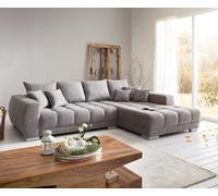 Canapé-panoramique Josea 300x220 cm microfibre gris pierre Recamière à droite