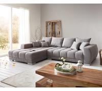 Canapé-panoramique Josea 300x220 cm microfibre gris pierre Recamière à gauche
