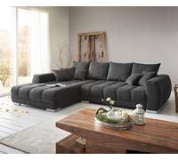 Canapé-panoramique Josea 300x220 cm microfibre noir recamière à gauche