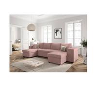 LOUNGITUDE Canapé d'angle panoramique Oslo Convertible avec 2 coffres et 2 poufs en Velours côtelé