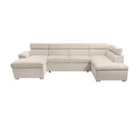 Canapé panoramique PAOLA 6 places convertible avec 2 coffres en velours côtelé beige