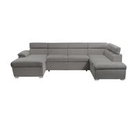 Canapé panoramique PAOLA 6 places convertible avec 2 coffres en velours côtelé gris