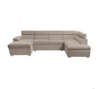 Canapé panoramique PAOLA 6 places convertible avec 2 coffres en velours côtelé taupe