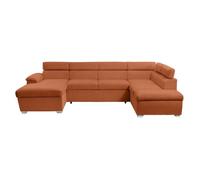 Canapé panoramique PAOLA 6 places convertible avec 2 coffres en velours côtelé terracotta