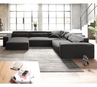 Canapé panoramique Sirpio XL 360x260 cm Microfibre Noir Recamiere variable