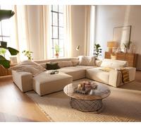 Canapé panoramique Sirpio XL 360x260 cm Velours côtelé Beige Recamiere variable