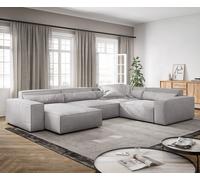 Canapé panoramique Sirpio XL 360x260 cm Velours côtelé Gris argenté Recamiere variable