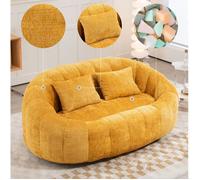 Canapé paresseux compressé 2 places en chenille jaune, mousse à mémoire de forme, dossier haut et accoudoirs