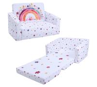 Canapé pour enfants 2 en 1, convertible en chaise pliante, avec sac et motifs de fleurs arc-en-ciel