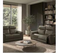 Ensemble de canapés ALTOBUY STANLEY - Canapé Relax Electrique 3 Places + Canapé 2 Places Fixe - Cuir taupe foncé Gris