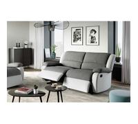 Canapé relax manuel 3 places avec 2 assises XXL LEO en microfibre et simili - Blanc/Gris - L193 x P93 x H96cm - LOUNGITUDE