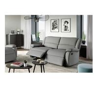 Canapé relax manuel 3 places avec 2 assises XXL LEO en tissu - Gris clair - L193 x P93 x H96cm - LOUNGITUDE