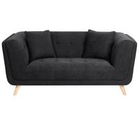 Canapé Retro Tissu 2 Places avec Coussins Décoratifs Pieds Bois Noir Habo