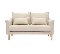 Canapé scandinave 2 places en tissu beige et bois clair KATE
