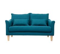 Canapé scandinave 2 places en tissu bleu canard et bois clair KATE