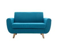 Canapé scandinave 2 places en tissu bleu canard et bois clair PURE