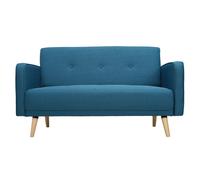 Canapé scandinave 2 places en tissu bleu canard et bois clair ULLA