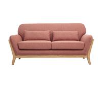 Canapé scandinave 2 places en tissu effet velours texturé terracotta et bois clair YOKO