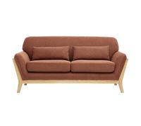 Canapé scandinave 2 places en tissu effet velours texturé terre brûlée et bois clair YOKO