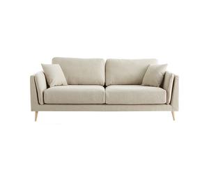 Canapé scandinave 3 places en tissu beige naturel et bois clair VOGUE