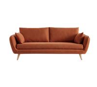 Canapé scandinave 3 places en tissu brique et bois clair CREEP