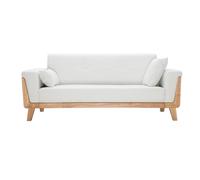 Canapé scandinave 3 places en tissu effet velours blanc cassé et bois clair FJORD