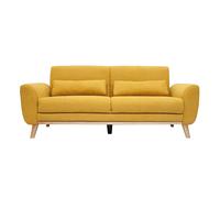 Canapé scandinave 3 places en tissu effet velours jaune moutarde et bois clair EKTOR