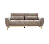 Canapé scandinave 3 places en tissu effet velours texturé taupe et bois clair EKTOR