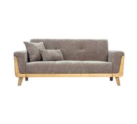 Canapé scandinave 3 places en tissu effet velours texturé taupe et bois clair FJORD