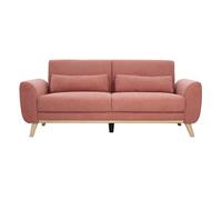Canapé scandinave 3 places en tissu effet velours texturé terracotta et bois clair EKTOR