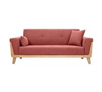 Canapé scandinave 3 places en tissu effet velours texturé terracotta et bois clair FJORD