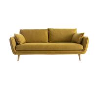 Canapé scandinave 3 places en tissu jaune cumin et bois clair CREEP