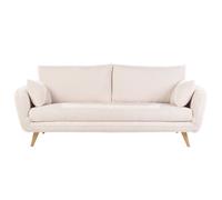 Canapé scandinave 3 places en tissu velours côtelé écru et bois clair CREEP
