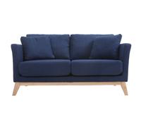 Canapé scandinave déhoussable 2 places en tissu bleu foncé et bois clair OSLO