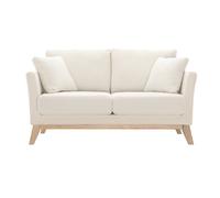 Canapé scandinave déhoussable 2 places en tissu effet laine bou blanc cassé et bois clair OSLO