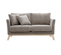 Canapé scandinave déhoussable 2 places en tissu effet velours texturé taupe et bois clair OSLO