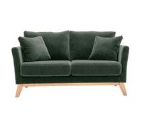Canapé scandinave déhoussable 2 places en tissu effet velours vert kaki et bois clair OSLO