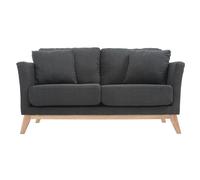 Canapé scandinave déhoussable 2 places en tissu gris foncé et bois clair OSLO