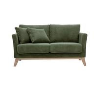 Canapé scandinave déhoussable 2 places en tissu velours côtelé vert kaki et bois clair OSLO