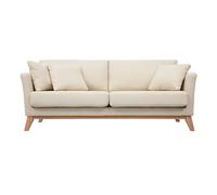 Canapé scandinave déhoussable 3 places en tissu beige et bois clair OSLO