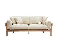Canapé scandinave déhoussable 3 places en tissu blanc crème et bois clair KYO