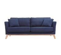 Canapé scandinave déhoussable 3 places en tissu bleu foncé et bois clair OSLO