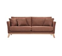 Canapé scandinave déhoussable 3 places en tissu chenille terre brûlée et bois clair OSLO