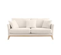Canapé scandinave déhoussable 3 places en tissu effet laine bou blanc cassé et bois clair OSLO