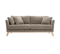 Canapé scandinave déhoussable 3 places en tissu effet velours texturé taupe et bois clair OSLO