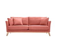 Canapé scandinave déhoussable 3 places en tissu effet velours texturé terracotta et bois clair OSLO