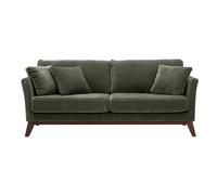 Canapé scandinave déhoussable 3 places en tissu effet velours vert kaki et bois foncé OSLO